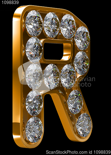 Image of Golden R letter incrusted with diamonds