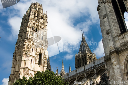 Image of Tower and facade of Notre Dame cathedral in Rouen