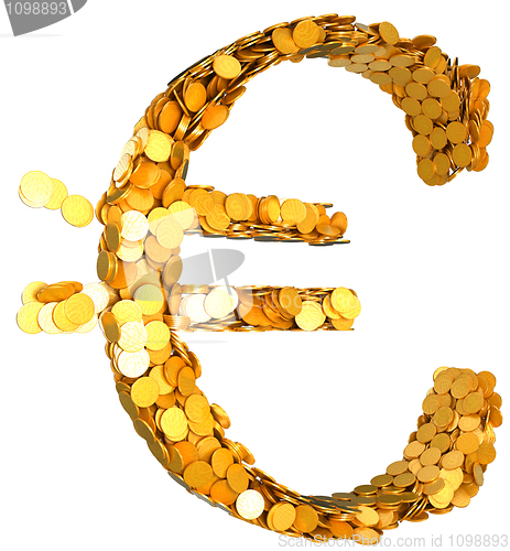 Image of Euro currency and wealth. Symbol shaped with coins