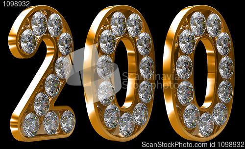 Image of Golden 200 numeral incrusted with diamonds