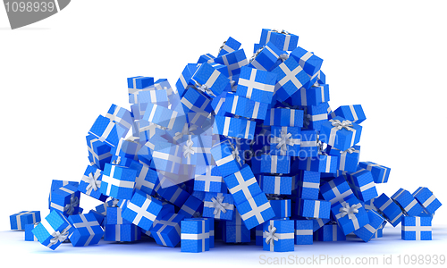 Image of Heap of blue gift boxes