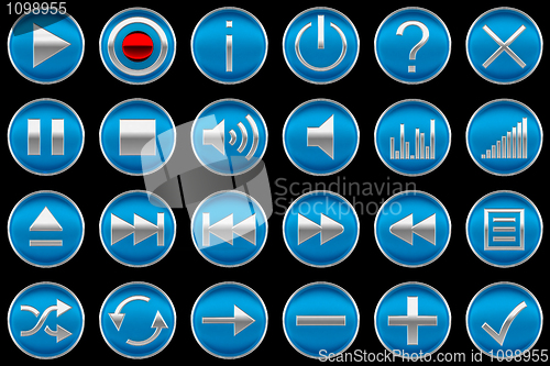 Image of Round blue Control panel icons or buttons