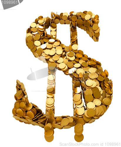Image of US Dollar symbol assembled with coins