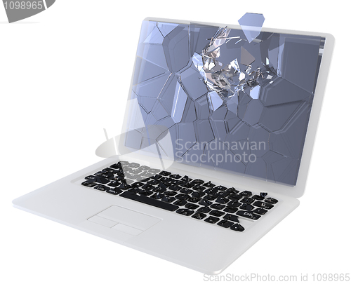 Image of IT security concept - damaged laptop