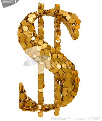 Image of American Dollar Currency symbol shaped with coins