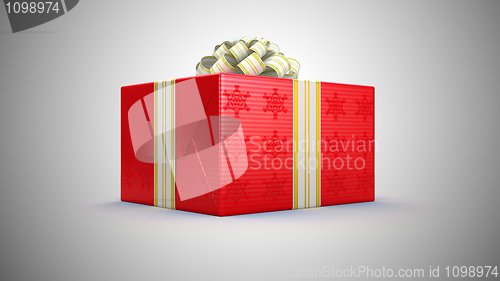 Image of Present or gift box with bow over grey
