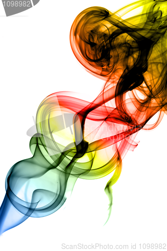 Image of Colored Abstract smoke swirls on white