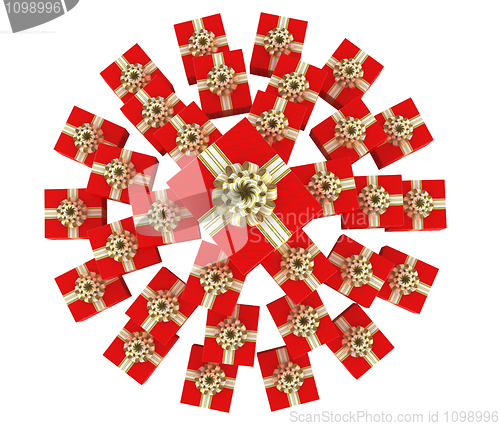 Image of Top view of gift boxes heap 