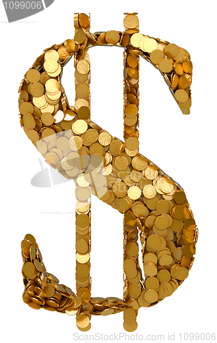 Image of American Dollar Currency symbol shaped with coins