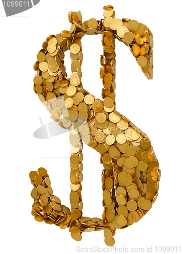 Image of American Dollar symbol assembled with coins