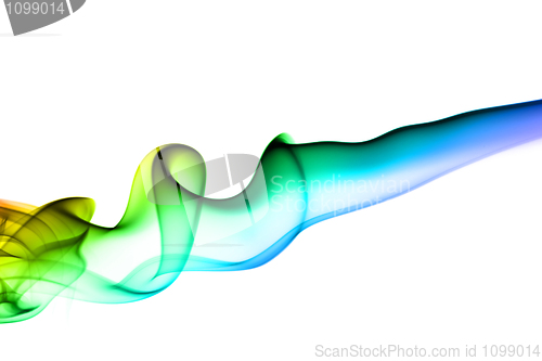 Image of Blue and green smoke swirl on white