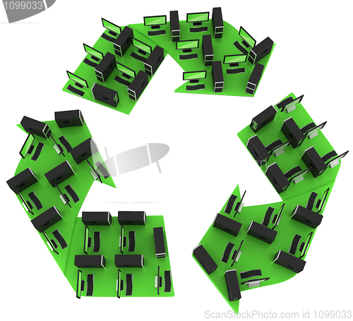 Image of Green computers. Recycling PC concept