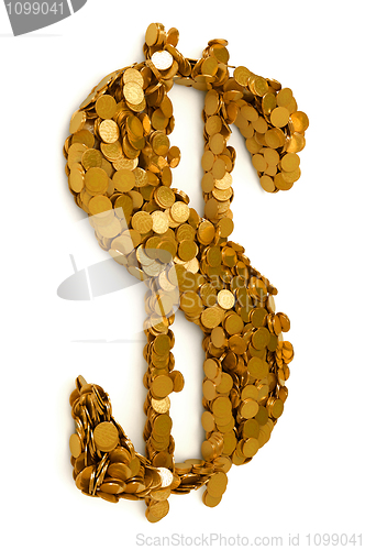 Image of American Dollar symbol shaped with coins