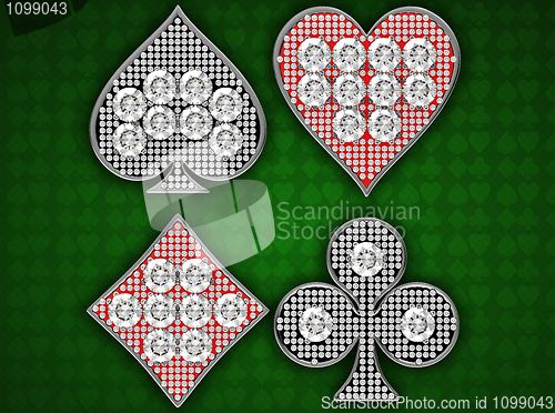 Image of Diamond Card Suits over green