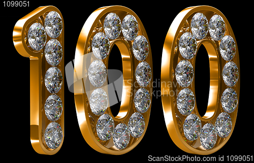 Image of Golden 100 numeral incrusted with diamonds