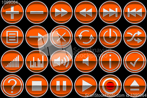 Image of Round orange Control panel icons or buttons