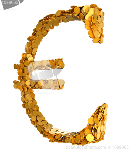 Image of Golden Euro. Symbol assembled with coins