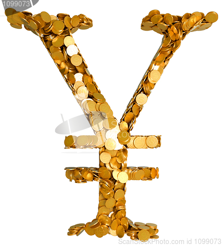 Image of Yen currency and cash. Symbol assembled with coins