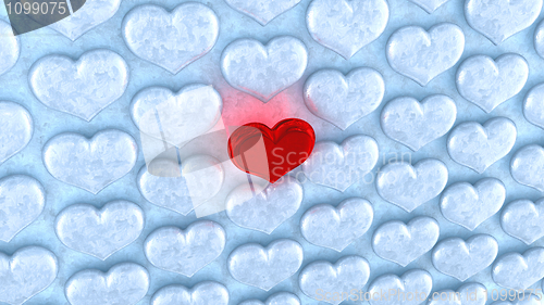 Image of Love concept. Red heart among ice