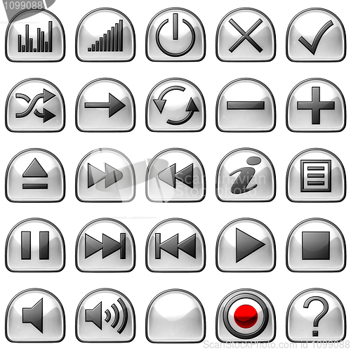 Image of Semicircular grey Control panel icons or buttons