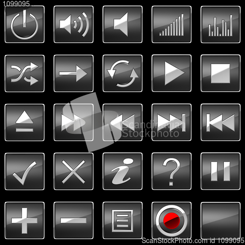 Image of Black Control panel icons or buttons