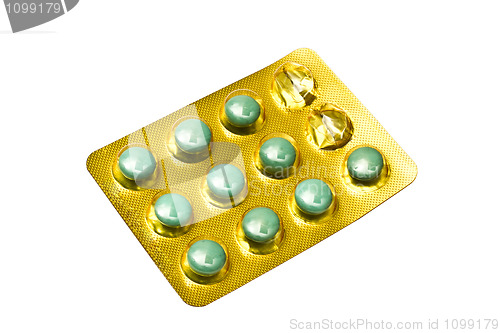 Image of Package of green pills 