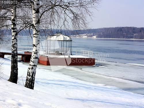 Image of Spring. Gazebo by the river