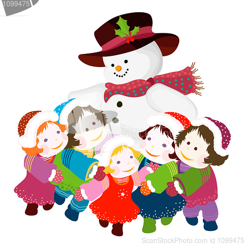 Image of snowman and kids