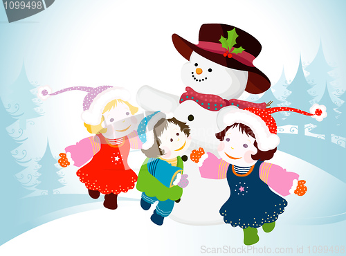 Image of snowman and kids