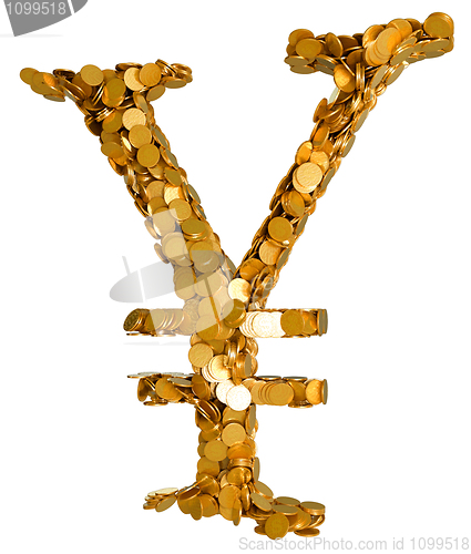 Image of Japanese Yen currency. Symbol shaped with coins