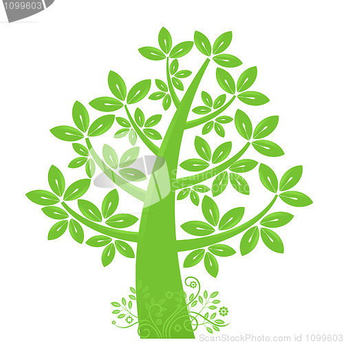 Image of Abstract Eco Tree Silhouette with Leaf and Vines