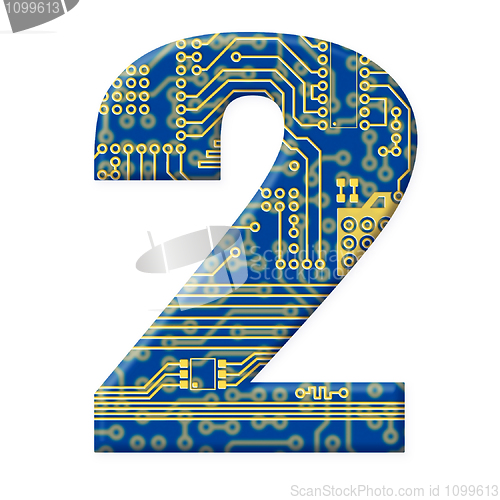 Image of Digit from electronic circuit board alphabet on white background