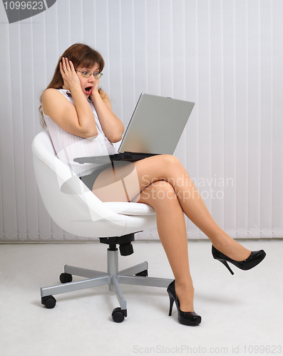 Image of Woman in horror looking at laptop screen