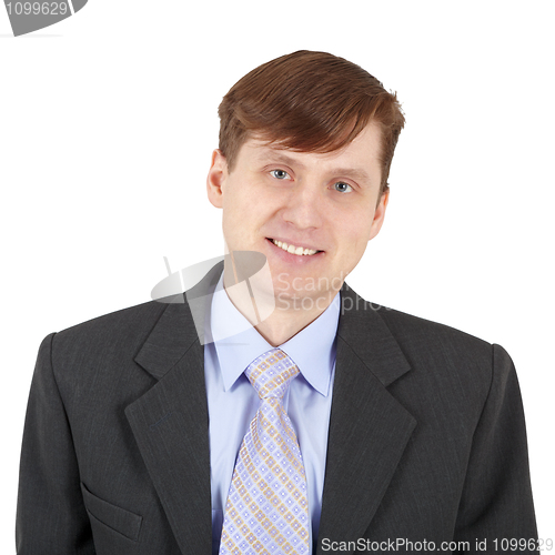 Image of One happy businessman on white background