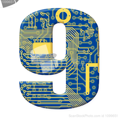 Image of Digit from electronic circuit board alphabet on white background