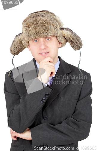 Image of Man in a fur hat on white
