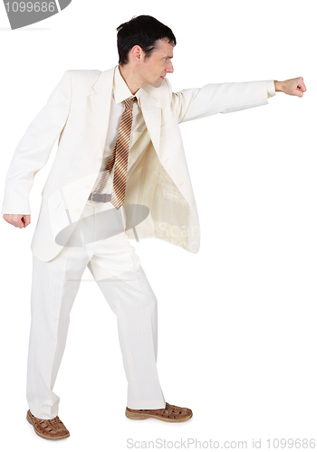 Image of Businessman punching, isolated on white background