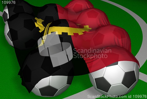 Image of 3D-rendering Angola flag and soccer-balls