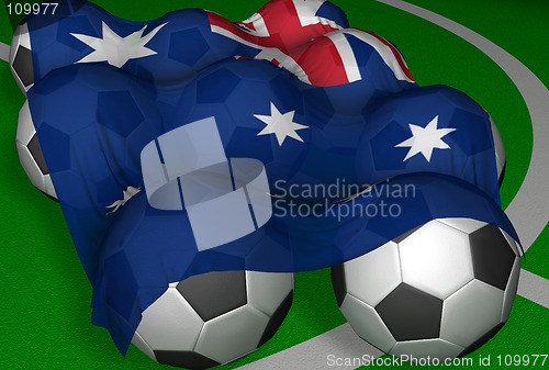 Image of 3D-rendering Australia flag and soccer-balls