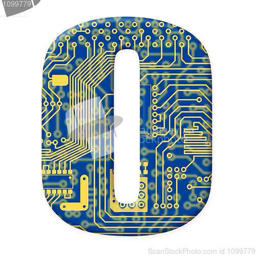 Image of Digit from electronic circuit board alphabet on white background