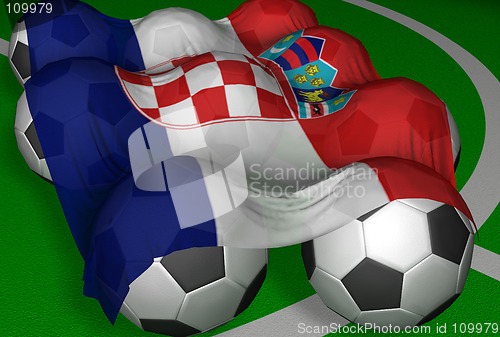 Image of 3D-rendering Croatia flag and soccer-balls