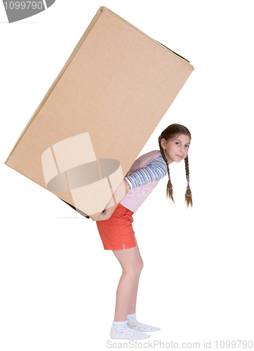 Image of Little girl has large cardboard box