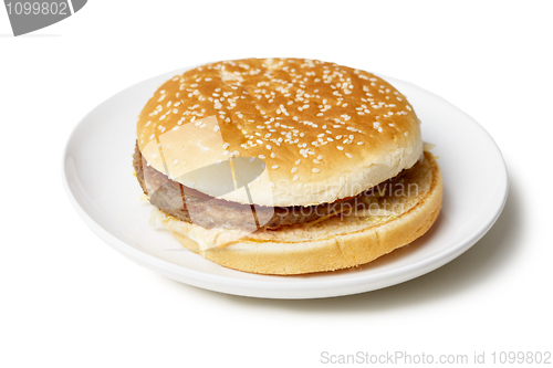 Image of Sandwich - hamburger on plate isolated on white