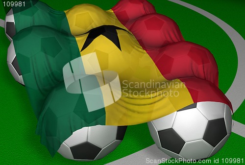 Image of 3D-rendering Ghana flag and soccer-balls