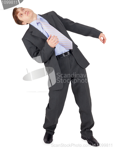 Image of Young man lost his balance after a stroke on white