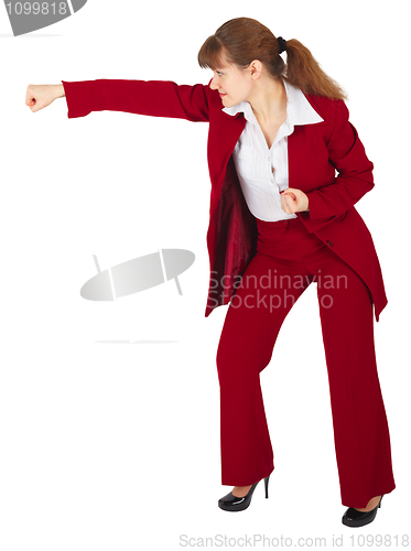 Image of Businesswoman punching isolated on white