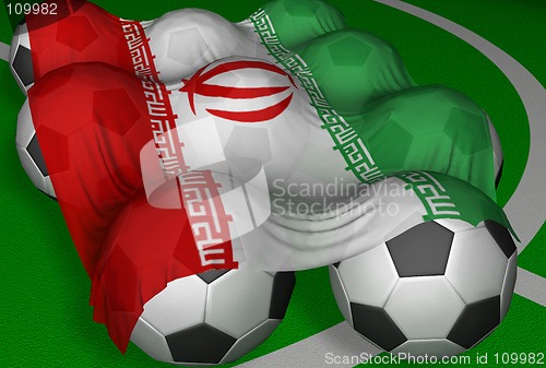 Image of 3D-rendering Iran flag and soccer-balls