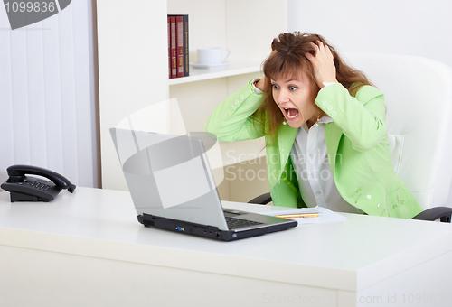 Image of Woman - manager, frightened financial market conditions