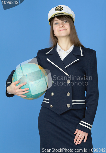 Image of Girl in sea uniform with globe