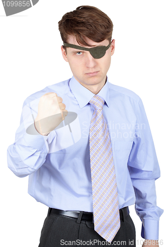 Image of Menacing one-eyed man isolated on white